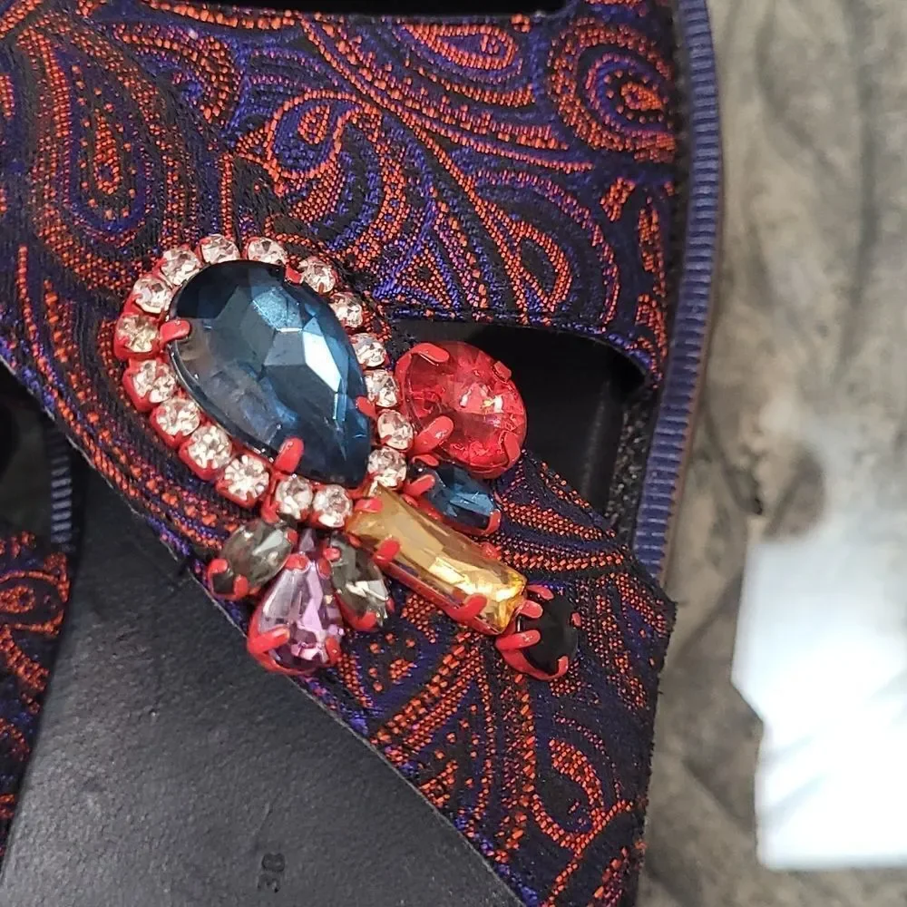 ZARA EMBROIDERED TRACK SOLE PURPLE  BAROK SANDALS JEWEL BROOCH 38 - Picture 5 of 8
